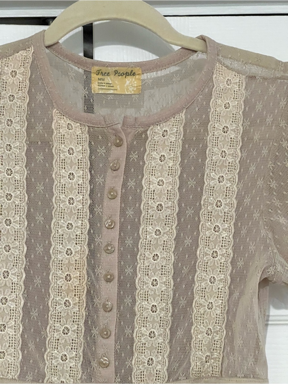 Free People Beige Lace-Trim Boho Top - Picture 2 of 3